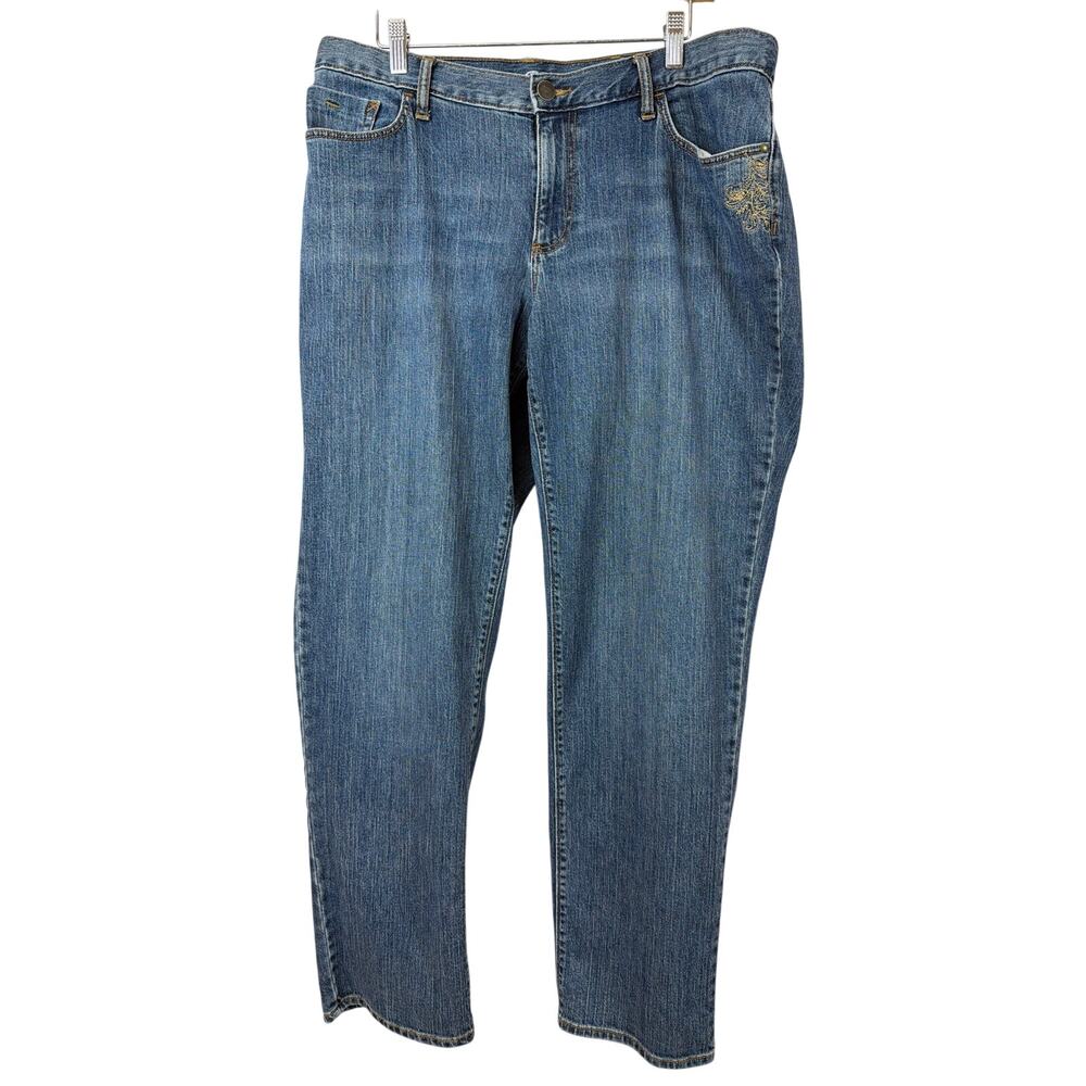 Eddie Bauer Blue Floral Embroidered Boyfriend Jeans Size 18